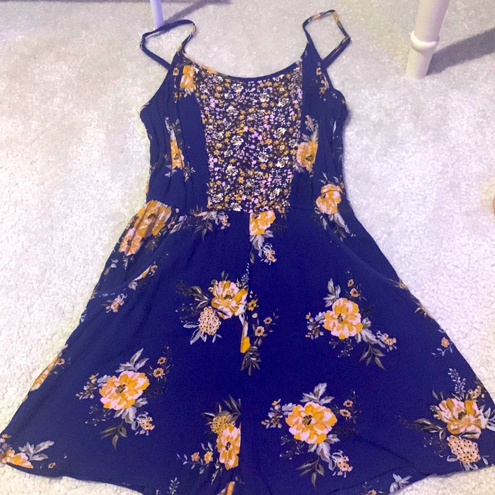 Navy blue floral romper